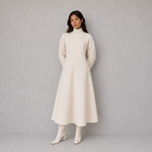 Beaufille Gauguin Neoprene Turtleneck Midi Dress In Ivory Womens 12 Long Sleeve